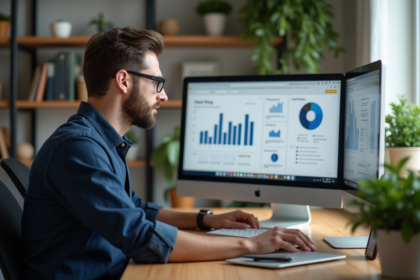 Homme en bureau analysant des statistiques web