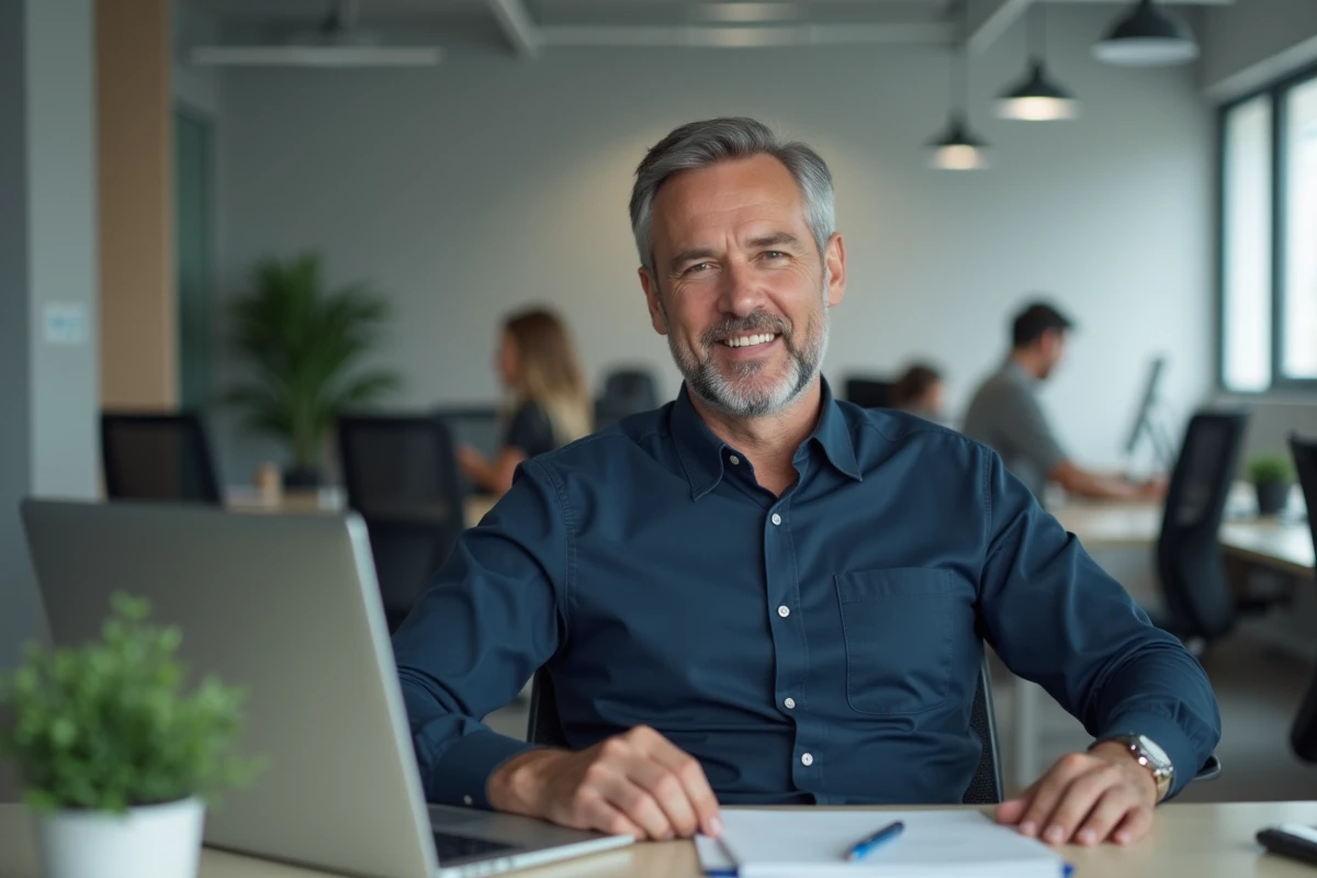 Homme au bureau utilisant une méthode de concentration mentale dans un environnement professionnel réel