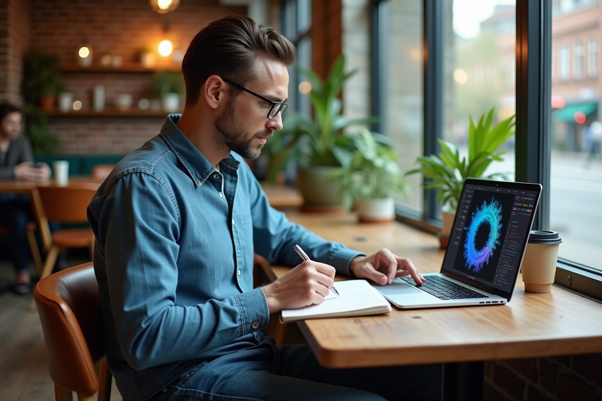 Data scientist analysant une visualisation de clustering au café