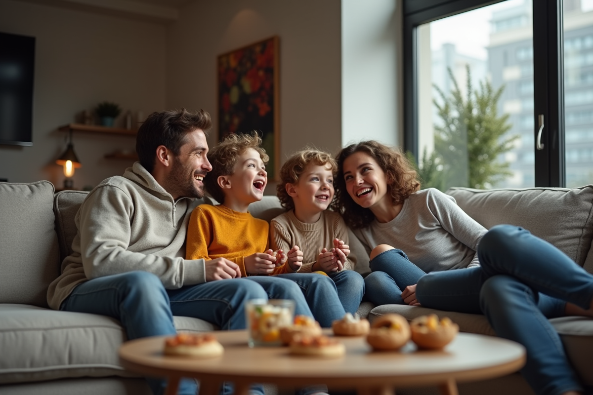 Famille multigenerational regardant la télévision ensemble