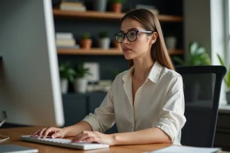 Femme concentrée travaillant à son bureau à domicile