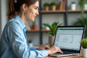 Femme concentrée travaillant sur un ordinateur en bureau