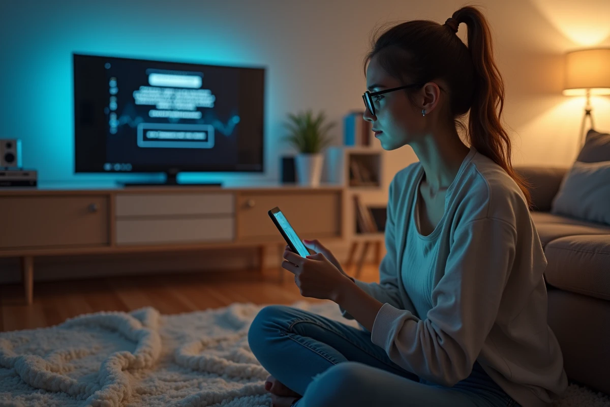 Jeune femme regardant un message d