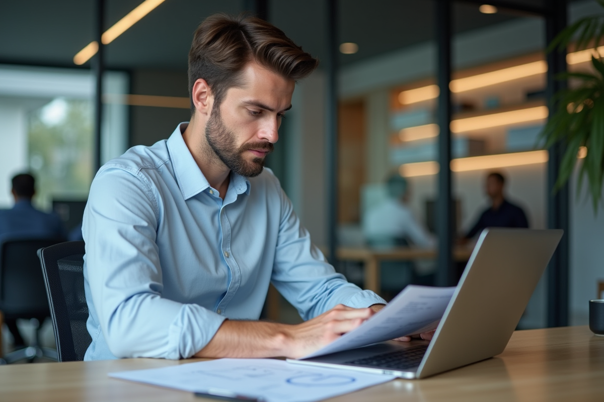 Homme d'affaires en réunion d'audit informatique au bureau
