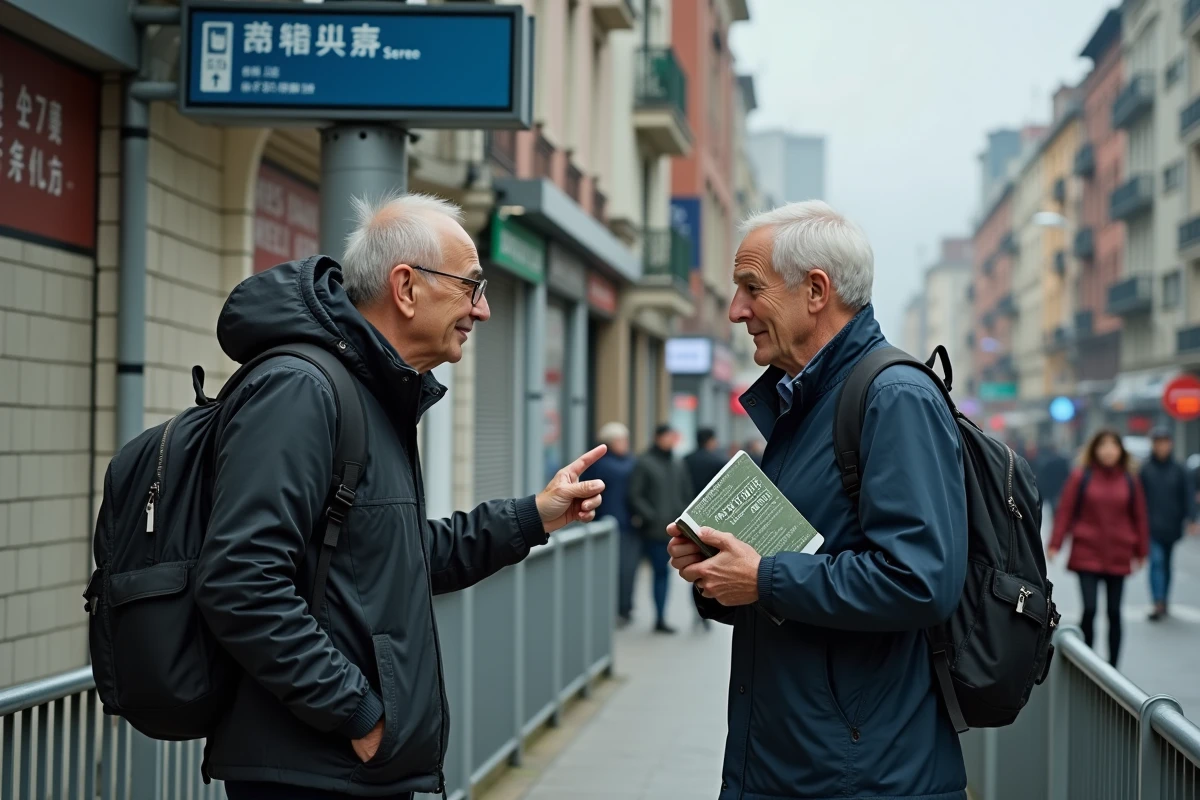 Homme discutant avec une femme dans le métro parisien