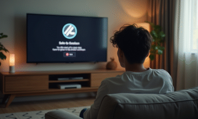 Jeune adulte frustré regardant une erreur sur la télé
