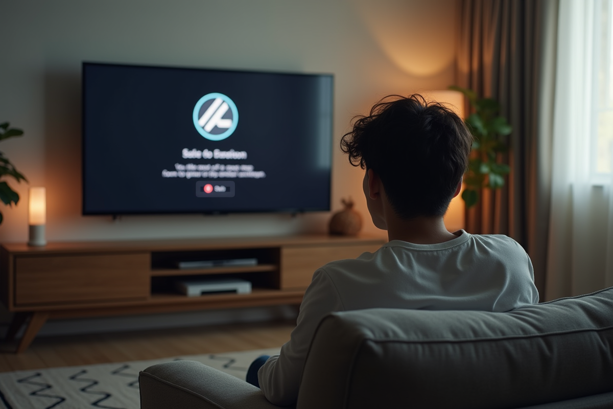 Jeune adulte frustré regardant une erreur sur la télé