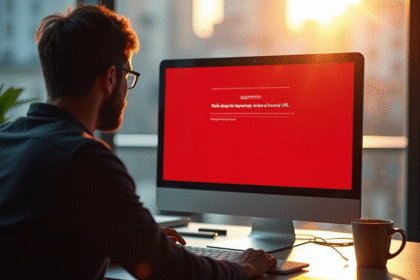 Personne au bureau regardant un message d'erreur URL