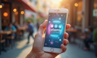 Main tenant un smartphone avec une publicité sociale vive