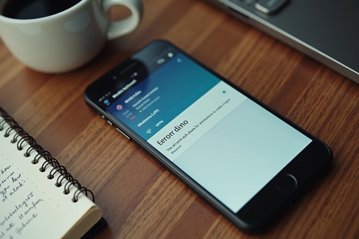 Vue de dessus d'un smartphone affichant les réglages réseau pour corriger une erreur de connexion sur une application cloud