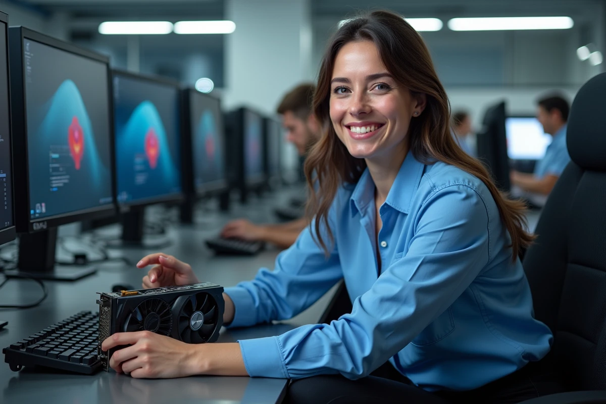 Technicienne professionnelle présentant une carte graphique